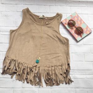 NWT Girls Faux Suede Fringe Sleeveless Top.